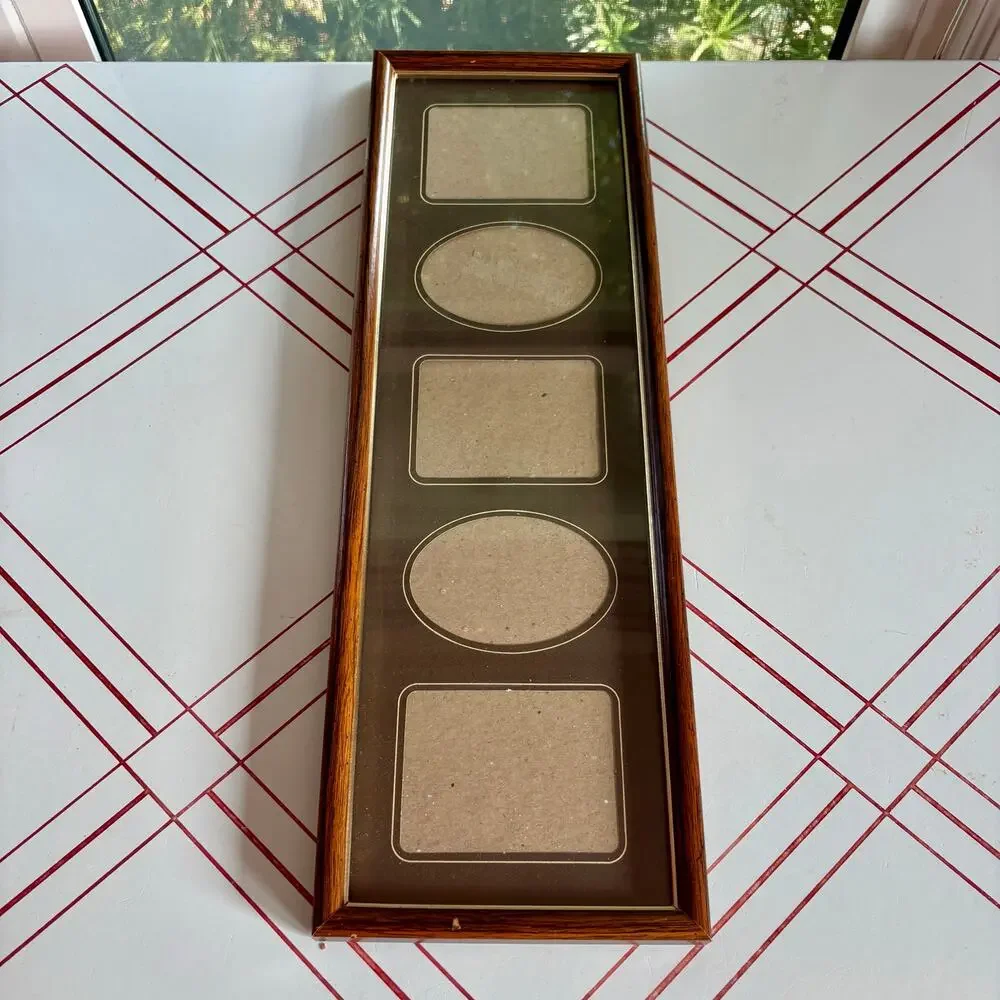 Vintage Wood Collage Picture Frame 5 Openings Brown Mat 20.5